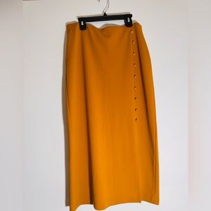 NYC Mustard Side-Button Midi Skirt